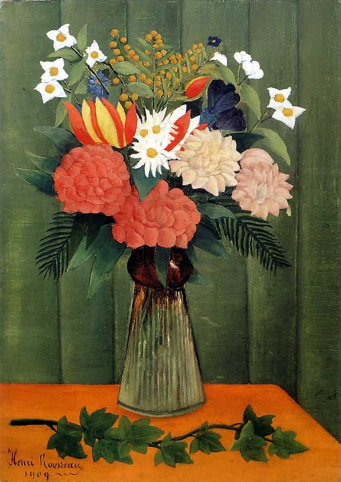 Henri Rousseau Bouquet of Flowers with an Ivy Branch